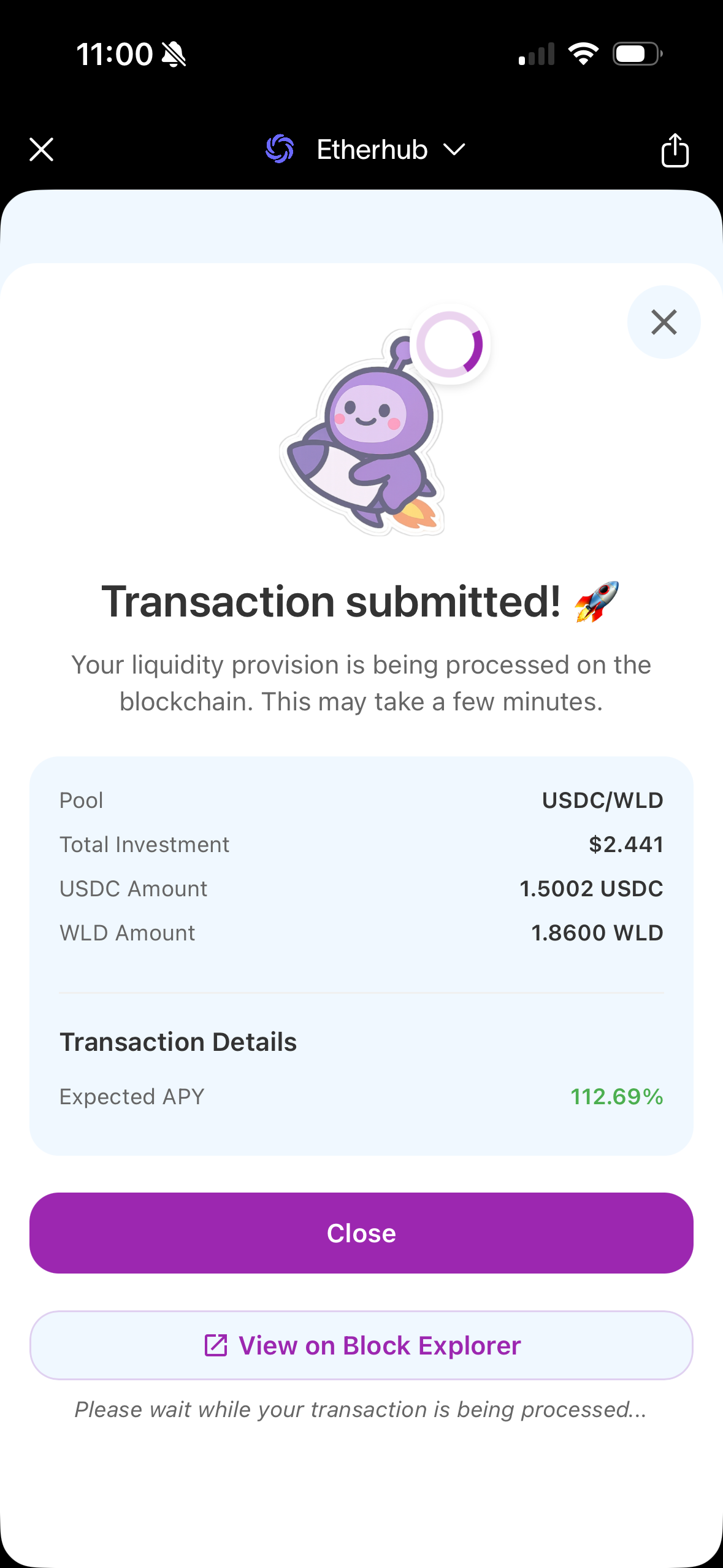 Transaction sent confirmation